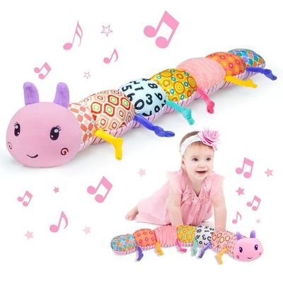 Baby Infant Musical Toy Soft Stuffed Animal Toy with Multi Textures,Rattle,Crinkle,Newborn Baby Toy for 0 3 6 9 12 Months Girls Boy Gift,CaterpillarPink