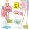 Lonico Wooden Kids Cleaning Toy Set for Toddlers Mop Broom and Dustpan Set, 12 Pcs Detachable Housekeeping Playset with Bucket Duster Brushes Pretend Play Cleaning Toys Gift for Boy Girl Age 3 4 5 6 view 1