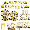 118 Pcs Construction 1st Birthday Party Decor Dump Truck One Years Old Disposable Paper Plates Napkins Forks Cups Tablecloth Banner Dinnerware for Im Digging Being 1 Bday Baby Shower Party Supplies view 1