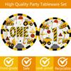 118 Pcs Construction 1st Birthday Party Decor Dump Truck One Years Old Disposable Paper Plates Napkins Forks Cups Tablecloth Banner Dinnerware for Im Digging Being 1 Bday Baby Shower Party Supplies view 2