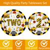 118pcs Construction 2nd Birthday Decor Construction Two Years Old Paper Dinner Plates Napkins Forks Cups Tablecloth Banner Dinnerware for Dump Truck Theme 2nd Bday Party Supplies Decorations view 2