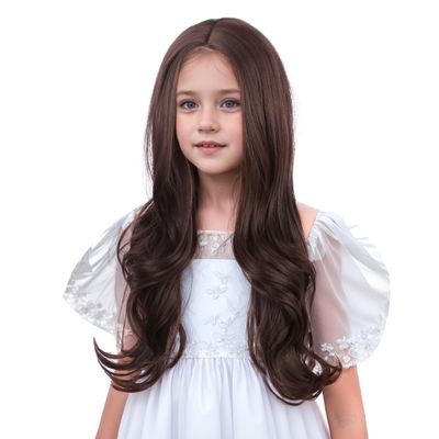 DUDUWIG Kids Mixed Brown Wig Gilrs Long Dark Brown Middle Part Wig Child Long Wavy Curly Wigs Heat Resistant Synthetic Wigs with Cap