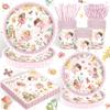 120PCS Fairy Party Supplies for Girls 1st 2rd First Birthday Fairies Enchanted Themed Baby Shower Party Decorations Garden flower Tableware Set Paper Plates Napkins Forks for 20 Guests view 1