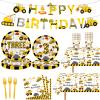 118 Pcs Construction 3rd Birthday Decor Construction Three Years Old Paper Dinner Plates Napkins Forks Cups Tablecloth Banner Dinnerware for Dump Truck Theme 3rd Bday Party Supplies Decorations view 1