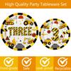 118 Pcs Construction 3rd Birthday Decor Construction Three Years Old Paper Dinner Plates Napkins Forks Cups Tablecloth Banner Dinnerware for Dump Truck Theme 3rd Bday Party Supplies Decorations view 2