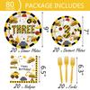 118 Pcs Construction 3rd Birthday Decor Construction Three Years Old Paper Dinner Plates Napkins Forks Cups Tablecloth Banner Dinnerware for Dump Truck Theme 3rd Bday Party Supplies Decorations view 4