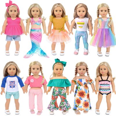 10 Sets 18 inch Doll Clothes and Accessories - Including Mermaid Costume, Stylish Casual Outfit, Swimwear Fit for 18 Inch Dolls (No Doll)