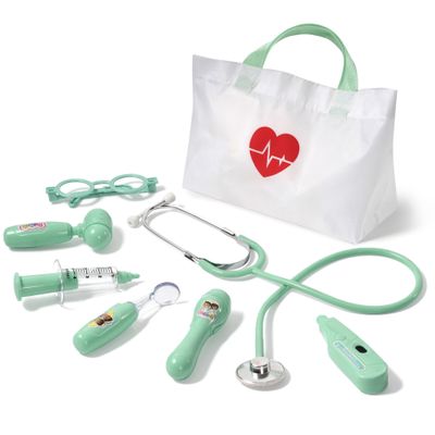 Phobby Kids Doctor Kit, 8 Pieces Toddlers Doctor Playset with Medical Storage Bag & Real Stethoscope, Pretend Play Doctor Toys Birthday Gift for Boys Girls Aged 3 4 5 6 (Green)