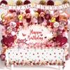 Birthday Decorations Party Pack for Women Girls Burgundy Birthday Party Supplies for Her Red Flower Backdrop Burgundy Rose Gold Balloon Arch Kit Banner Floral Tablecloth Butterfly Cupcake Toppers view 1