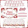 Birthday Decorations Party Pack for Women Girls Burgundy Birthday Party Supplies for Her Red Flower Backdrop Burgundy Rose Gold Balloon Arch Kit Banner Floral Tablecloth Butterfly Cupcake Toppers view 3