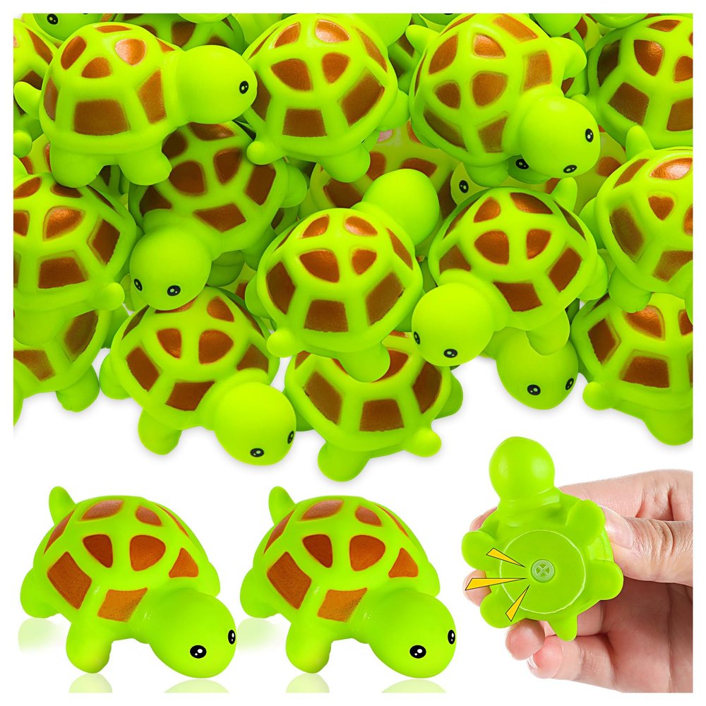 25PCS Mini Rubber Turtle Green Floating Squeaky Sea Turtle Bath Toy, Cute Screaming Sound Rubber Bulk for Bath Shower Swimming Pool Birthday Beach Decor