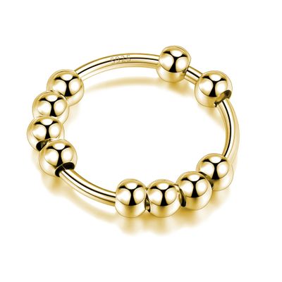 LOVECOM 925 Sterling Silver Anxiety Fidget with Beads Rings for Women Men Non Tarnish 14K Gold Plated Stress Relief Spinner Spinning Ring Releases Rotate Thumb Ring Valentines Jewelry Gifts