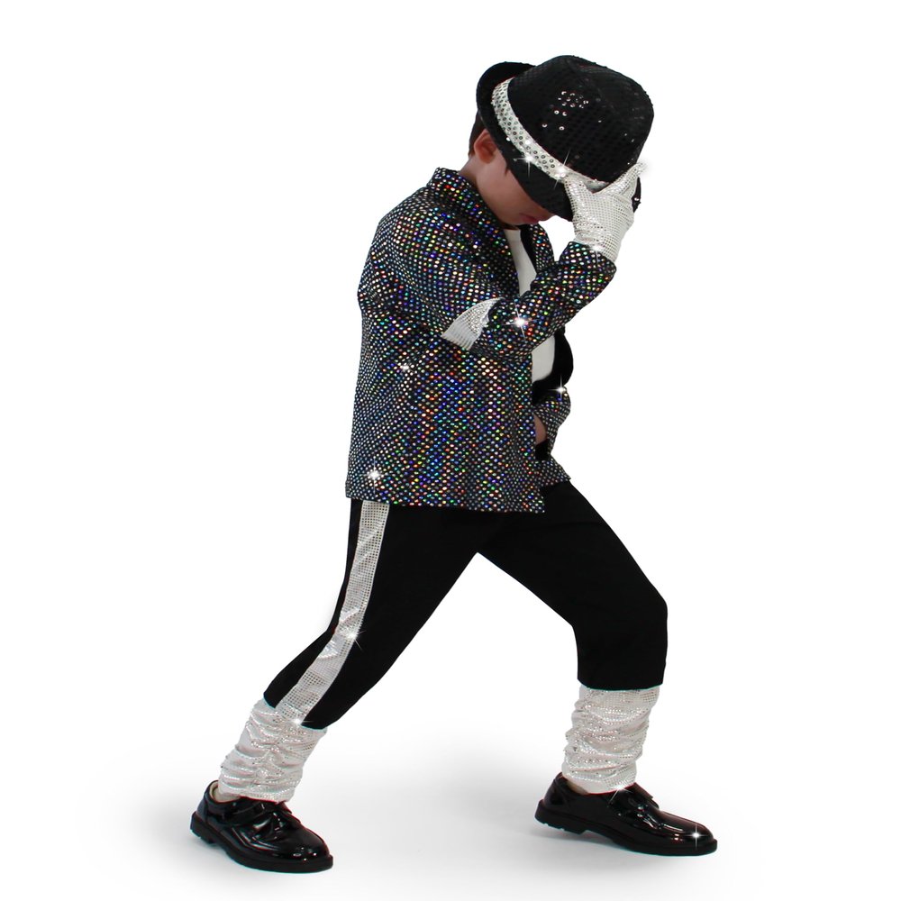Nodkim Disco Costume Kids 80s Sequin Pop King Dance Star Halloween Party Cosplay Outfit for Boys-S