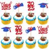 24 PCS 2025 Graduation theme Cupcake Toppers Glitter Congrats Grad Diploma 2025 Graduation Cap Cupcake Picks Class of 2025 Cake Decorations for 2025 Graduation Theme Party Supplies Blue Red view 1