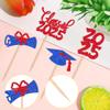 24 PCS 2025 Graduation theme Cupcake Toppers Glitter Congrats Grad Diploma 2025 Graduation Cap Cupcake Picks Class of 2025 Cake Decorations for 2025 Graduation Theme Party Supplies Blue Red view 3