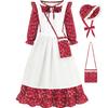 Aoiviss Pioneer Girls Dress Floral Colonial Prairie Costumes for Little Kids with Apron and Bonnet, Dark Red view 1