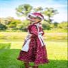 Aoiviss Pioneer Girls Dress Floral Colonial Prairie Costumes for Little Kids with Apron and Bonnet, Dark Red view 3