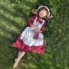 Aoiviss Pioneer Girls Dress Floral Colonial Prairie Costumes for Little Kids with Apron and Bonnet, Dark Red view 4