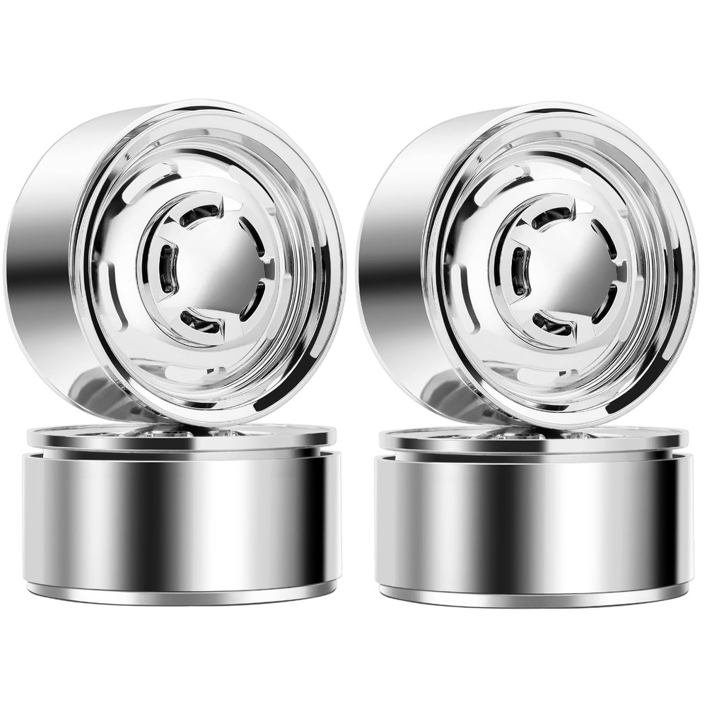 DashRC 1.9 Beadlock Wheel Rims, Retro Vintage Design Wheel Hub for TRX4 F105 SCX10 Gen8 LC70 1/10 RC Crawler, Aluminum Alloy Plating, Electroplate Silver, 4 PCS