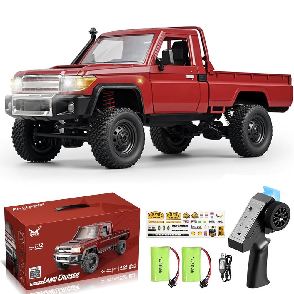Hylukon RC Crawler, 1:12 Scale MN82 RC Crawler, 4WD LC79 Land Cruiser Rock Crawlers with Lights, Speed Adjustment, Servo, Tires 2.4Ghz RTR RC Rock Truck for Teens Adults(Red)