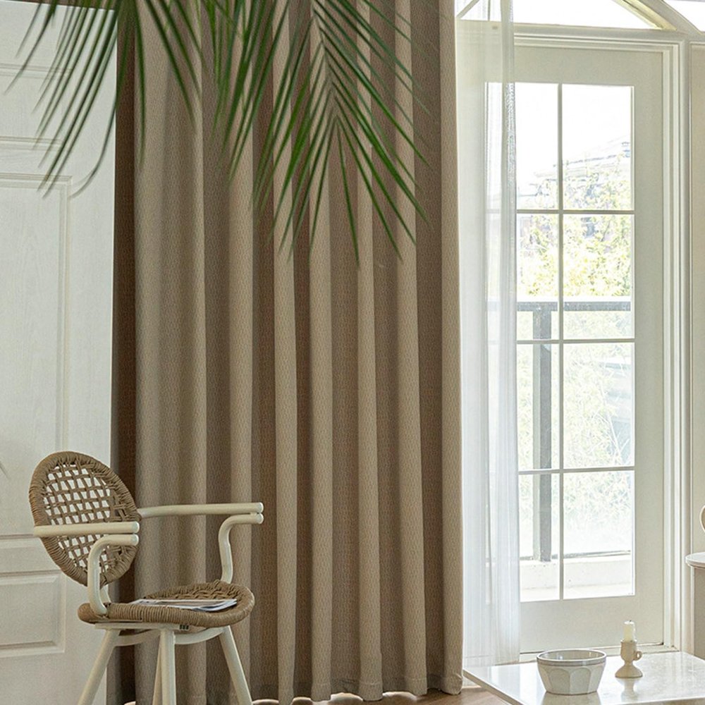 Daesar Window Curtains 2 Panels Set, Polyester Rod Pocket Darkening Curtains 52" W x 63" H Drapes Solid Color Jacquard Wheat Pattern Beige Coffee Blackout Curtains for Bedroom Living Room