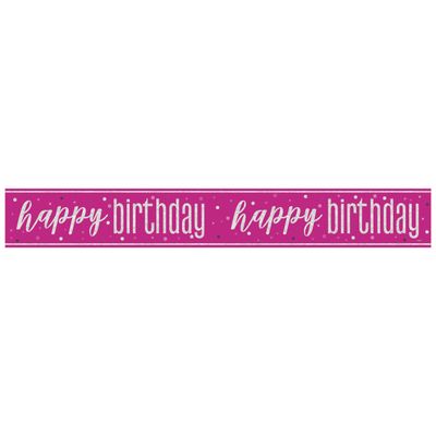 Unique 82686 Foil Happy Banner-2.74 m-Glitz Pink Birthday Party-1 Count (Pack of 1), Multicolour