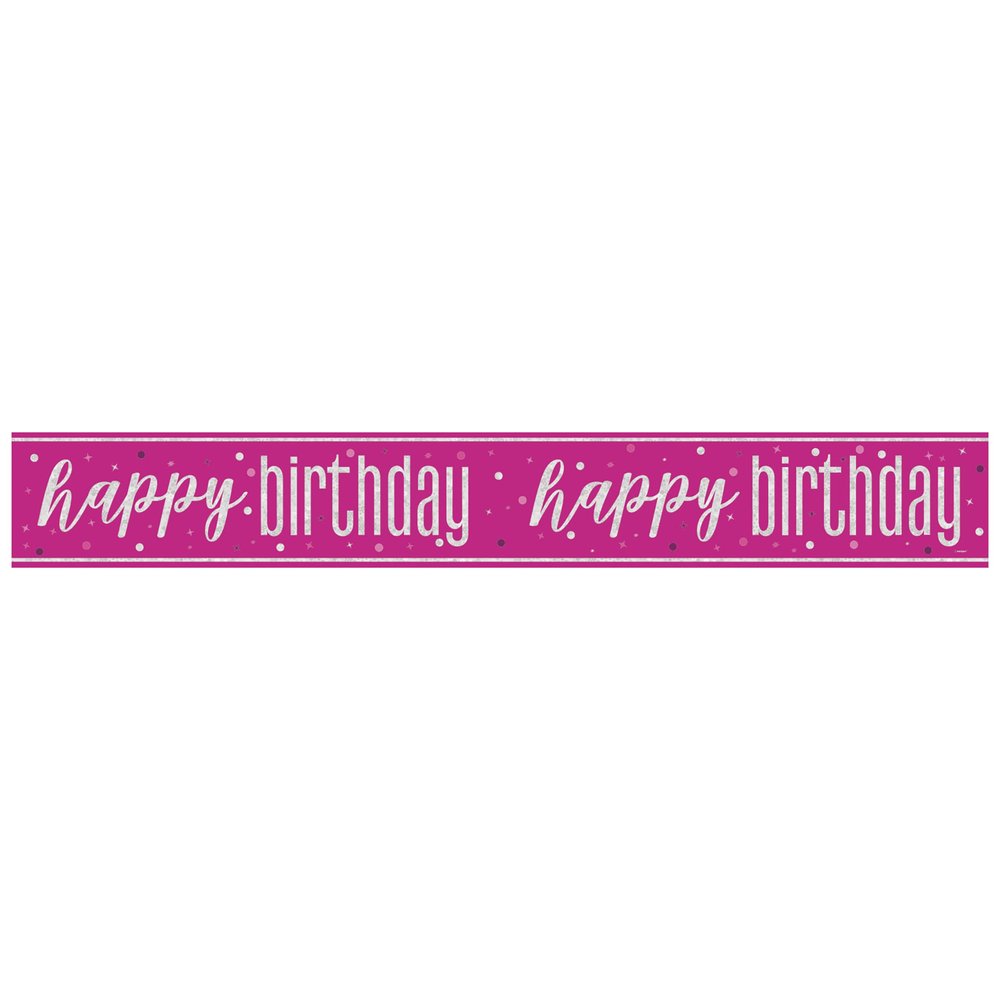 Unique 82686 Foil Happy Banner-2.74 m-Glitz Pink Birthday Party-1 Count (Pack of 1), Multicolour