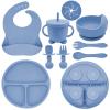 Munlinder Silicone Baby Feeding Set | Baby Led Weaning Supplies Includes Suction Bowls and Divided Plates, Adjustable Bib, Baby Utensils Spoons and Forks,Cup | Baby Feeding Essentials (Deep Blue) view 1