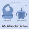 Munlinder Silicone Baby Feeding Set | Baby Led Weaning Supplies Includes Suction Bowls and Divided Plates, Adjustable Bib, Baby Utensils Spoons and Forks,Cup | Baby Feeding Essentials (Deep Blue) view 4