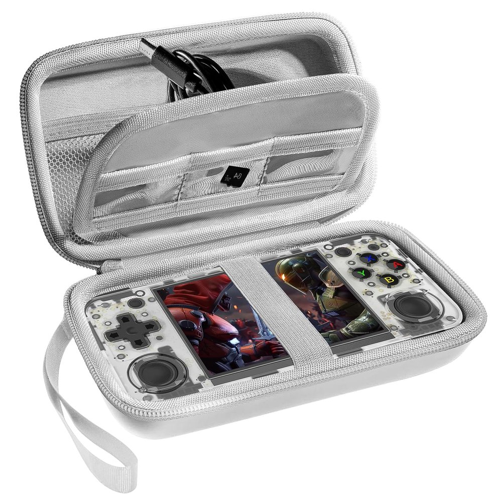 Roseliya Case for Anbernic RG35XX H Case - Hard Carrying Holder Compatible with Retro Handheld Game Console - Travel Storage Bag with Mesh pocket Box Only - White