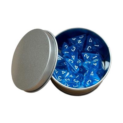Aosekaa 25x Acrylic Polyhedral Dice Set Multisided Dice with Iron Box Collection Table Gaming Dice D4 Die for Role Play Game, Blue
