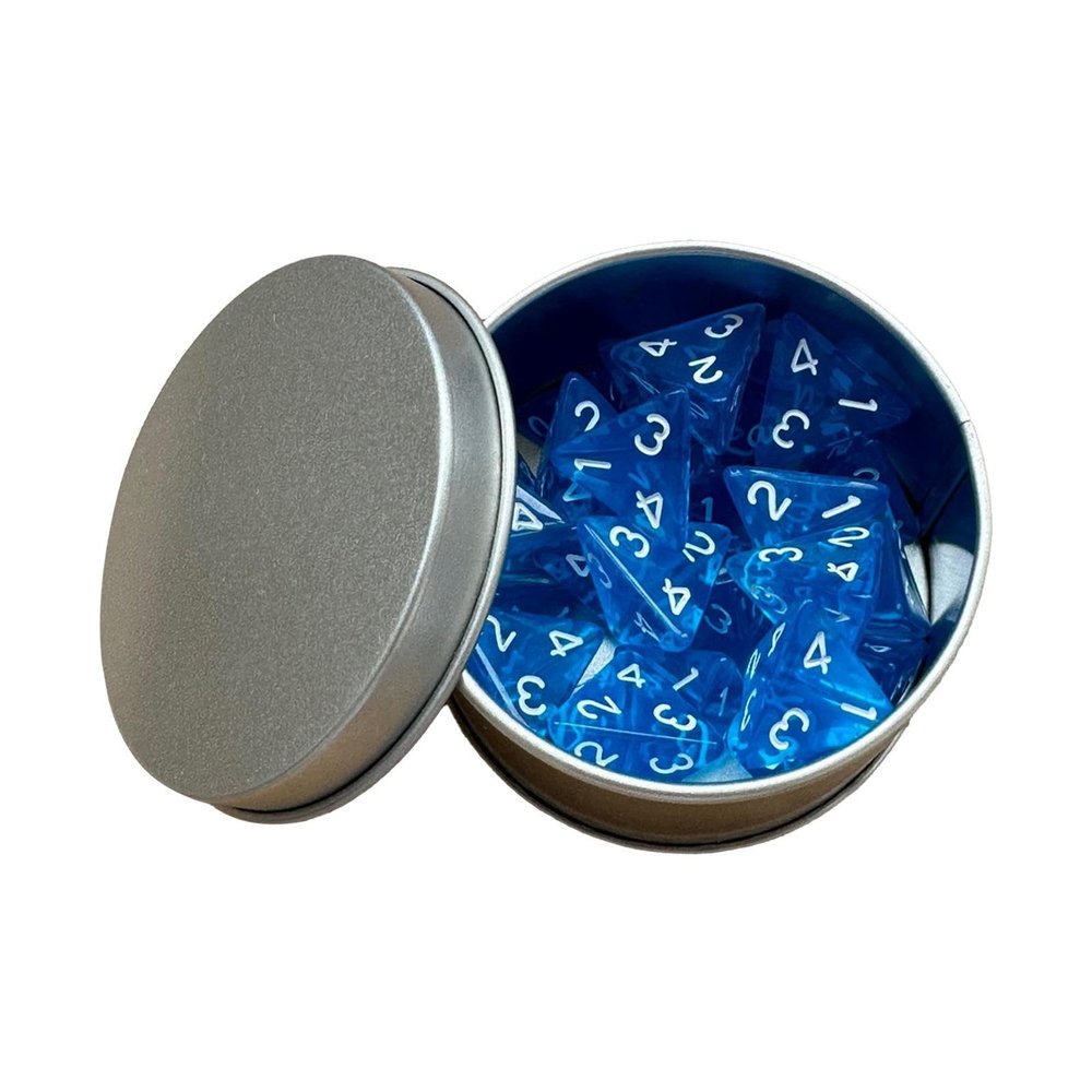 Aosekaa 25x Acrylic Polyhedral Dice Set Multisided Dice with Iron Box Collection Table Gaming Dice D4 Die for Role Play Game, Blue