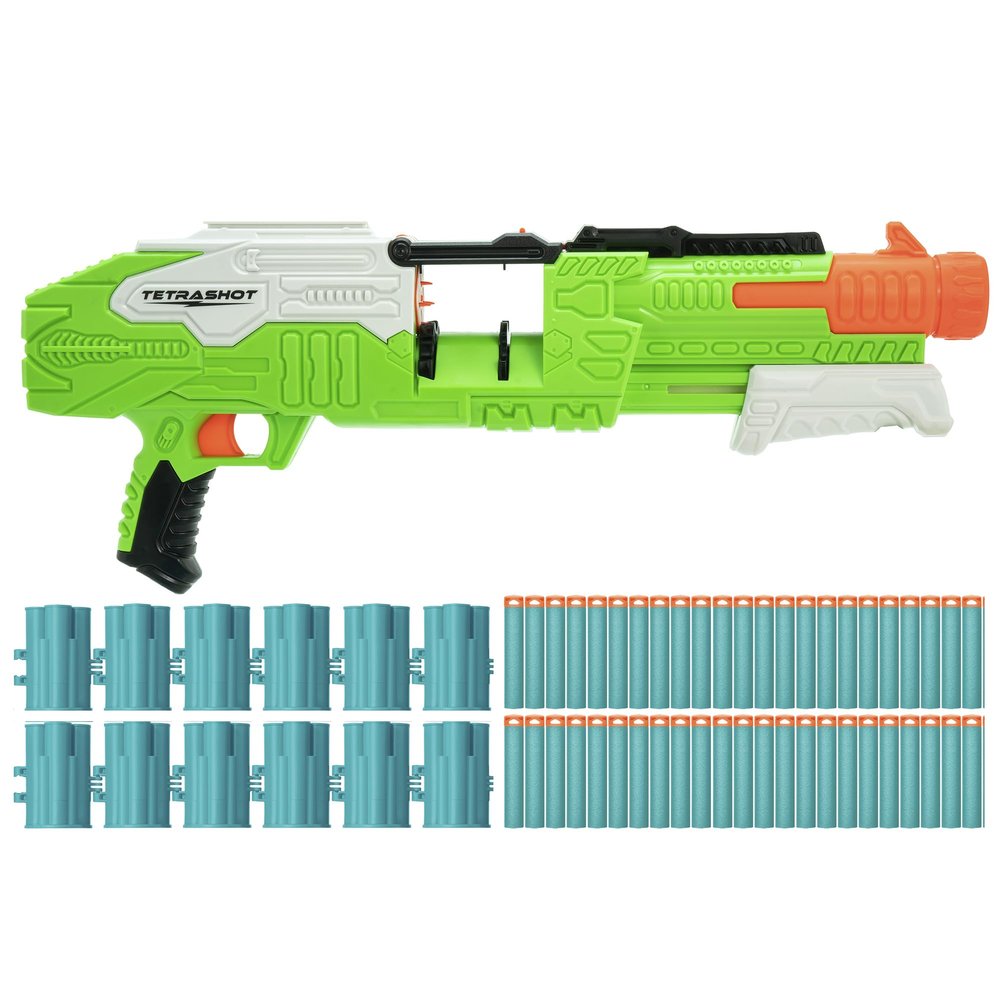 Air Warriors: Tetrashot - Dart Blaster, Green & White, 98 Accu-Blast Darts & Dart Belt, Shoots Up to 80ft, Kids Toy, Ages 6+