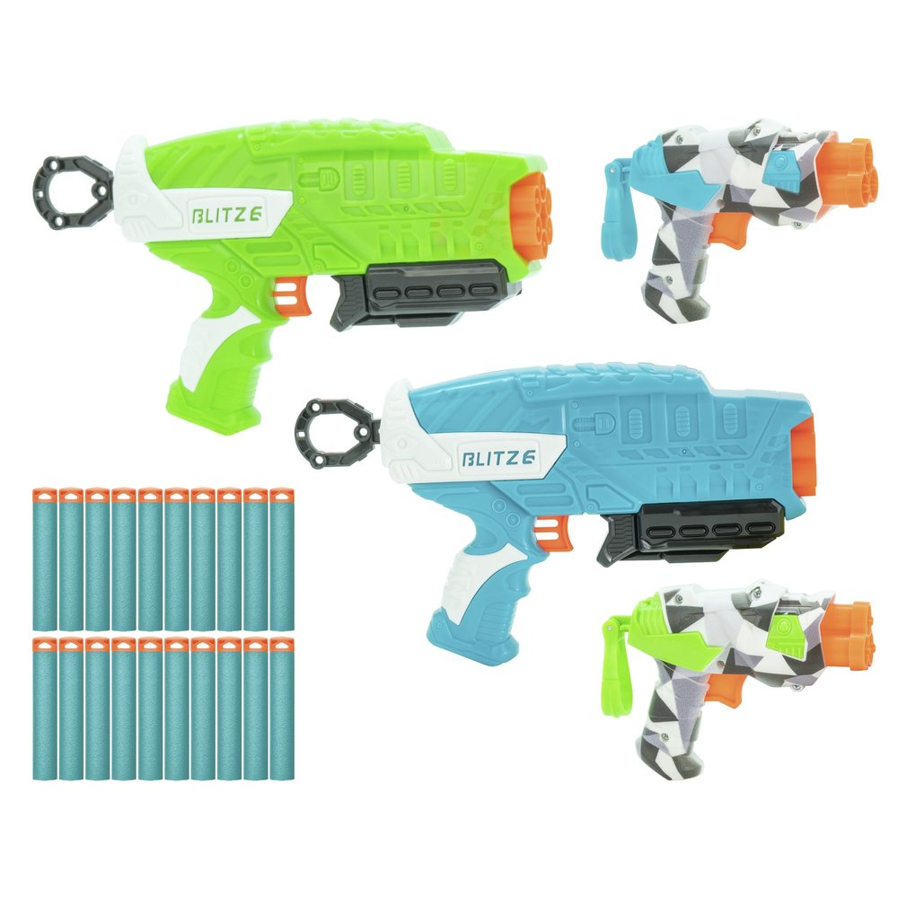 Air Warriors: Blitz Fire Set - 4 Dart Blasters Pack, 20 Accu-Blast Darts, Green & Blue, Fires Up to 80ft, Precision Shooters, Kids Toy, Ages 6+