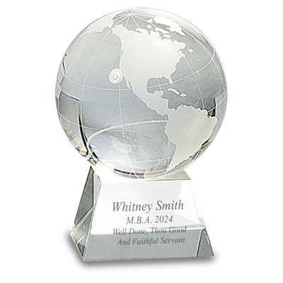 Executive Gift Shoppe | Clear Crystal Globe with Custom Engraved Pedestal Base - 4 1/2" Height