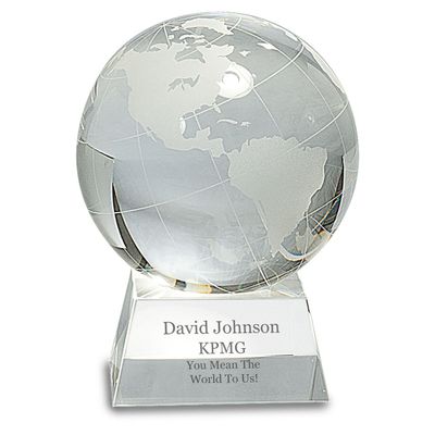 Executive Gift Shoppe | Clear Crystal Globe with Laser Engraved Pedestal Base - 5 1/2" Height