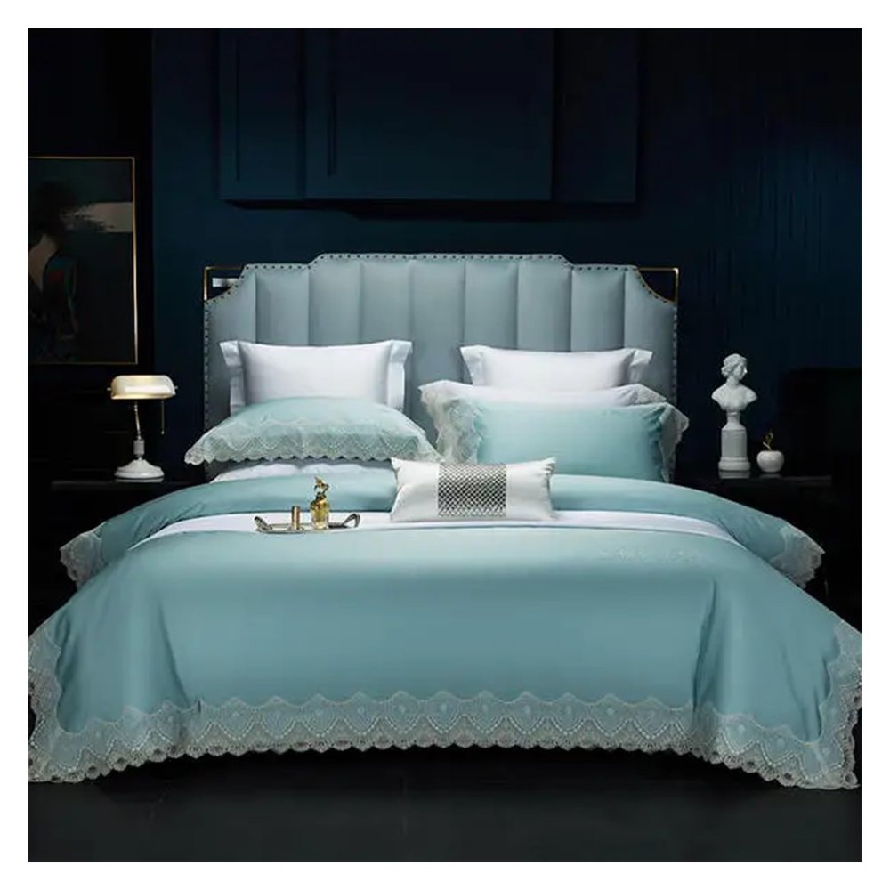1000TC Egyptian Cotton Bedding Set 4pcs French Romantic Duvet Cover Set Flat Sheet Pillowcase Lace Bed Set for Adult,Bed Sheets