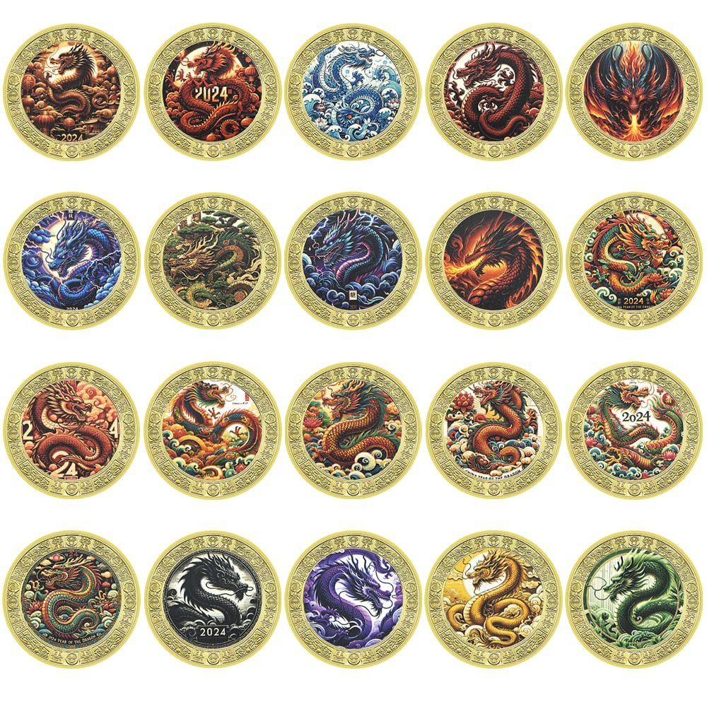 20pcs/Set 2024 Chinese Dragon Year Commemorative Coin Metal Zodiac Challenge Coin Collection