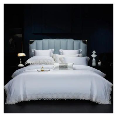 1000TC Egyptian Cotton Bedding Set 4pcs French Romantic Duvet Cover Set Flat Sheet Pillowcase Lace Bed Set for Adult,Bed Sheets