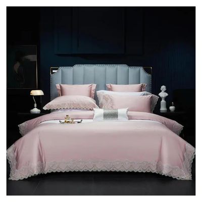 1000TC Egyptian Cotton Bedding Set 4pcs French Romantic Duvet Cover Set Flat Sheet Pillowcase Lace Bed Set for Adult,Bed Sheets