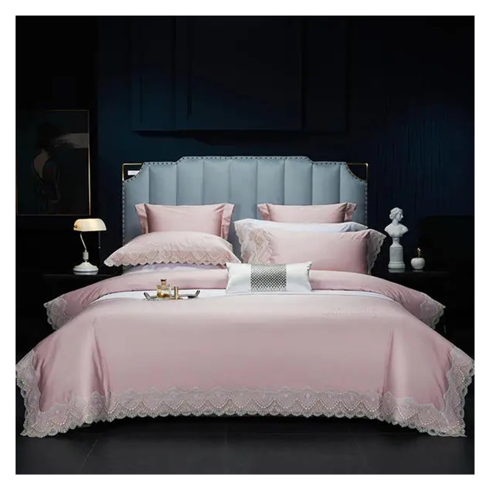 1000TC Egyptian Cotton Bedding Set 4pcs French Romantic Duvet Cover Set Flat Sheet Pillowcase Lace Bed Set for Adult,Bed Sheets