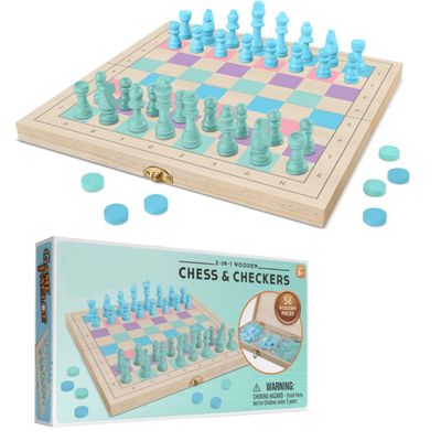 2 in 1 Wooden Chess and Checkers Set - Chess Set for Kids 11 x 11 Wood Game Board Folds As Storage Case - Chess Checker Set - Childrens Chess Sets for Beginners - Chess Board for Kids