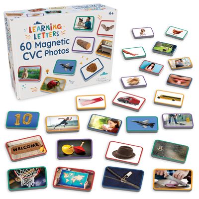 60 Magnetic CVC Photo Objects by Learning Letters. Real-Life Images That depict Words That Follow CVC Patterns. Color-Coded by Short Vowel Sound. Manipulatives for Phonics and Vocabulary Development.