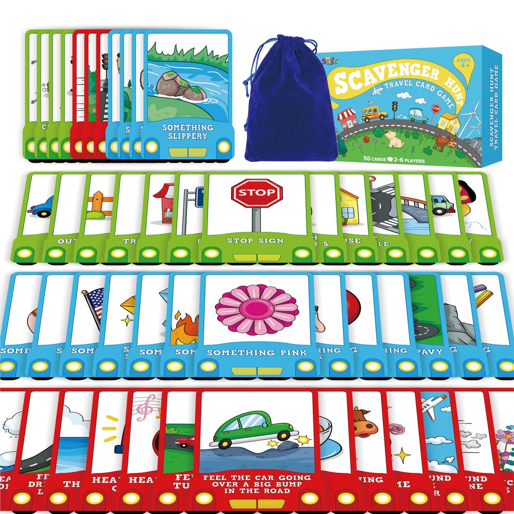 SpriteGru 50PCS Travel Scavenger Hunt Card Game, Road Trip Car Games Fun Eye Find & Seek Card Game Funny Activity for Activities for Family Vacations, Road Trips and Car Rides, Ages 4 and Up