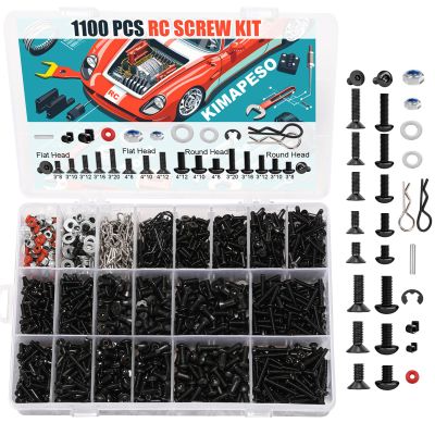 1100 PCS RC Screw Kit RC Car Repair Tool Kit Universal Screws Assortment Set for Traxxas HPI HSP Axial Redcat Arrma Losi 1/8 1/10 1/12 1/16 Scale RC Cars Trucks Crawler