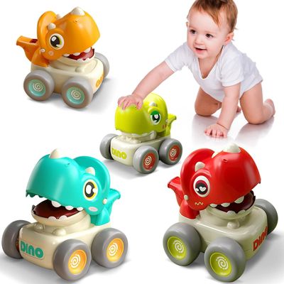 TnLoji Dinosaur Racing Cars for Toddlers 1-3, Baby Press and Go Car Toys, Infant Play Vehicle Set with Whistle, Baby Push Go Friction Car Toys for 18M+, 1st Birthday Gift for 1 2 Years Old Boys Girls