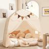 Extra Large Toddler Bed Tent & Kids Play Tent Bed Tent with Flags & Star Lights, Portable & Foldable Teepee, Indoor Outdoor Dome Tent Playhouse, 51x39x51 in, Cream view 1