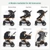 6-in-1 Convertible Baby Stroller with Bassinet Pushchair - Folding Infant Newborn Stroller w/Footmuff, Rain Cover, Cup Holder & Large Storage, Toddler w/All-Scene Large Wheels, Reversible Seat(Black) view 2