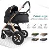 6-in-1 Convertible Baby Stroller with Bassinet Pushchair - Folding Infant Newborn Stroller w/Footmuff, Rain Cover, Cup Holder & Large Storage, Toddler w/All-Scene Large Wheels, Reversible Seat(Black) view 4