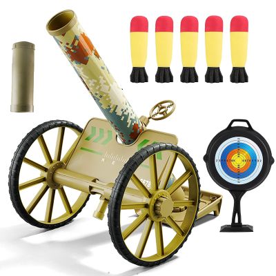 ZZPXMY Mortar Launcher Playset, Push Tyre Mortar Launcher, Soft Foam Rocket Children's Playset with 5 Safety Foam Shells for Boys and Girls (Yellow)